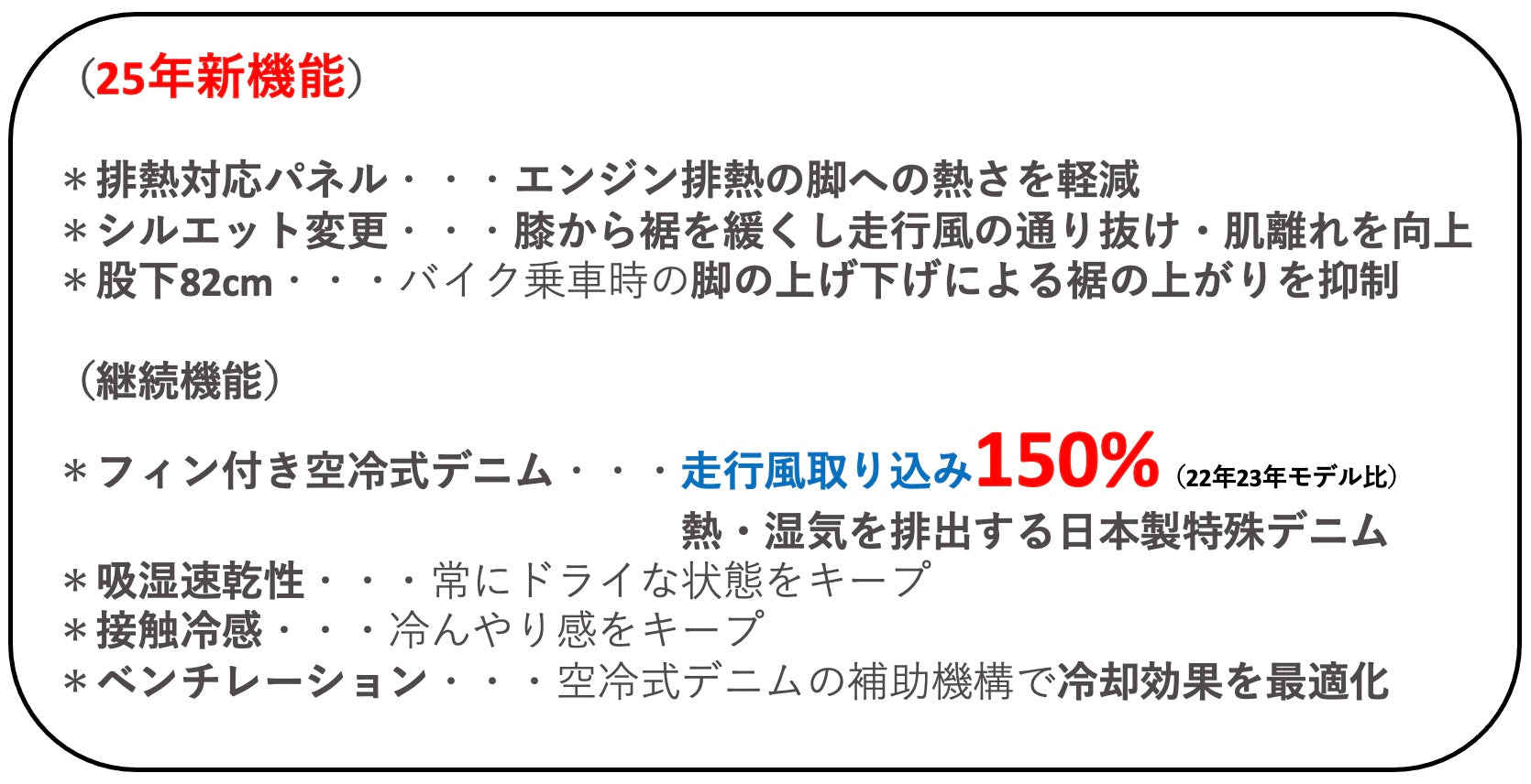 走行風を取り込む【空冷式ジーンズ】が「排熱対策」で大型モデルチェンジ（25年モデル）