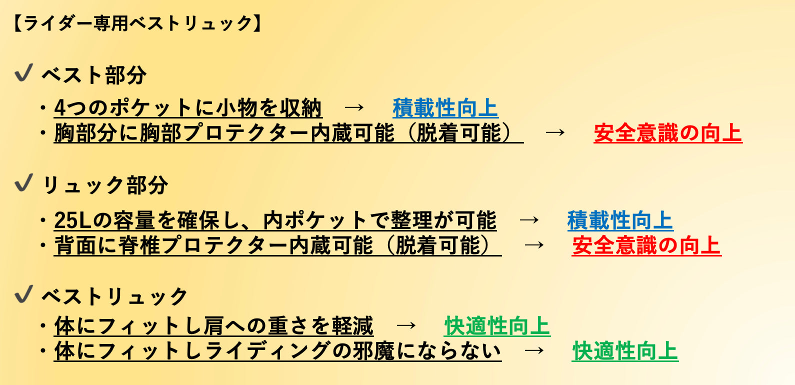 ライダーの収納問題と胸部プロテクター問題を解決した【ライダー専用ベストリュック】