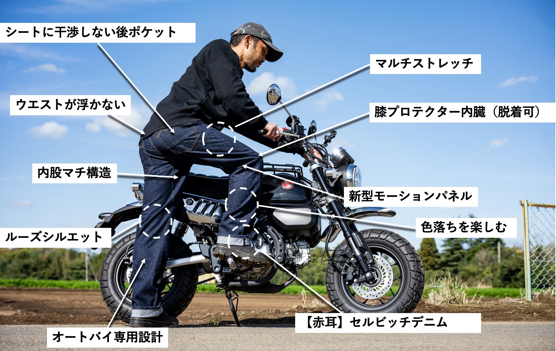 バイクライフを刻み込め！「育成型バイク用ジーンズ」【赤耳】デニム