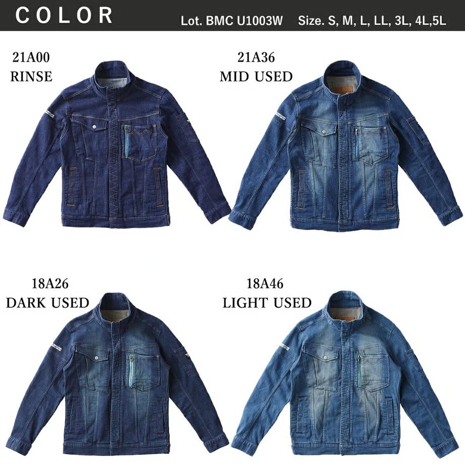 最新作業服 ストレッチデニム ジャケット レギュラーフィット/ BMC EAST URBAN the 3rd JACKET RINSE & MID USED / U1003W