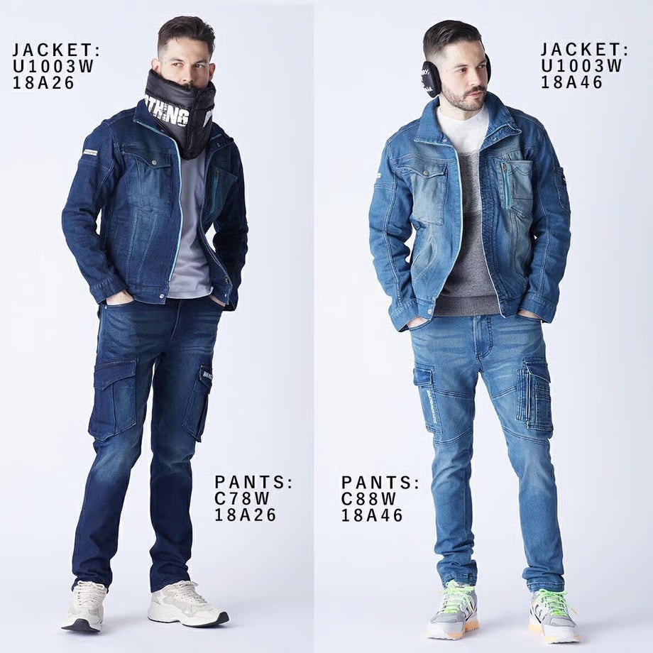 最新作業服 ストレッチデニム ジャケット レギュラーフィット/ BMC EAST URBAN the 3rd JACKET RINSE & MID USED / U1003W