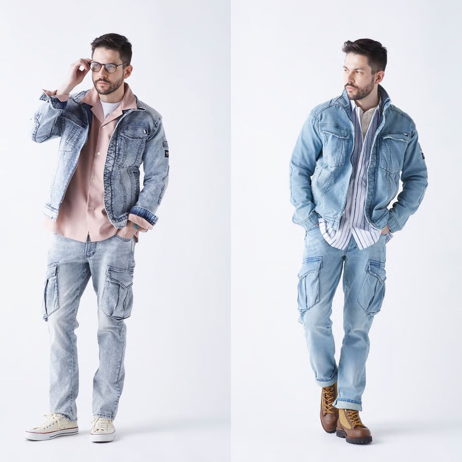 作業服 ストレッチデニム カーゴパンツ レギュラーフィット/ BMC MILITARY CARGO PANTS VOLCANO & OCEAN / C78W