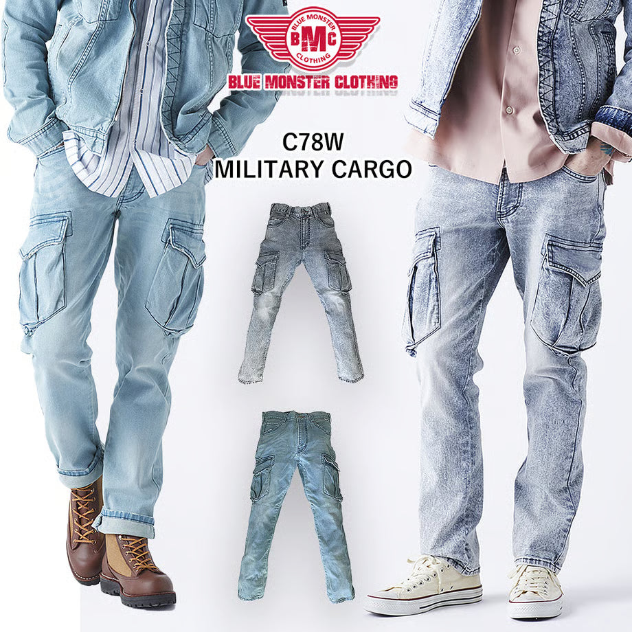 作業服 ストレッチデニム カーゴパンツ レギュラーフィット/ BMC MILITARY CARGO PANTS VOLCANO & OCEAN / C78W