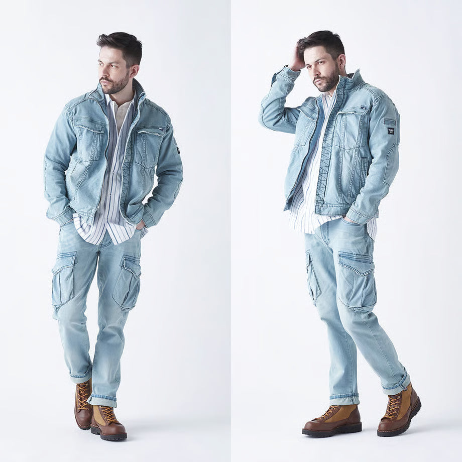 作業服 ストレッチデニム カーゴパンツ レギュラーフィット/ BMC MILITARY CARGO PANTS VOLCANO & OCEAN / C78W