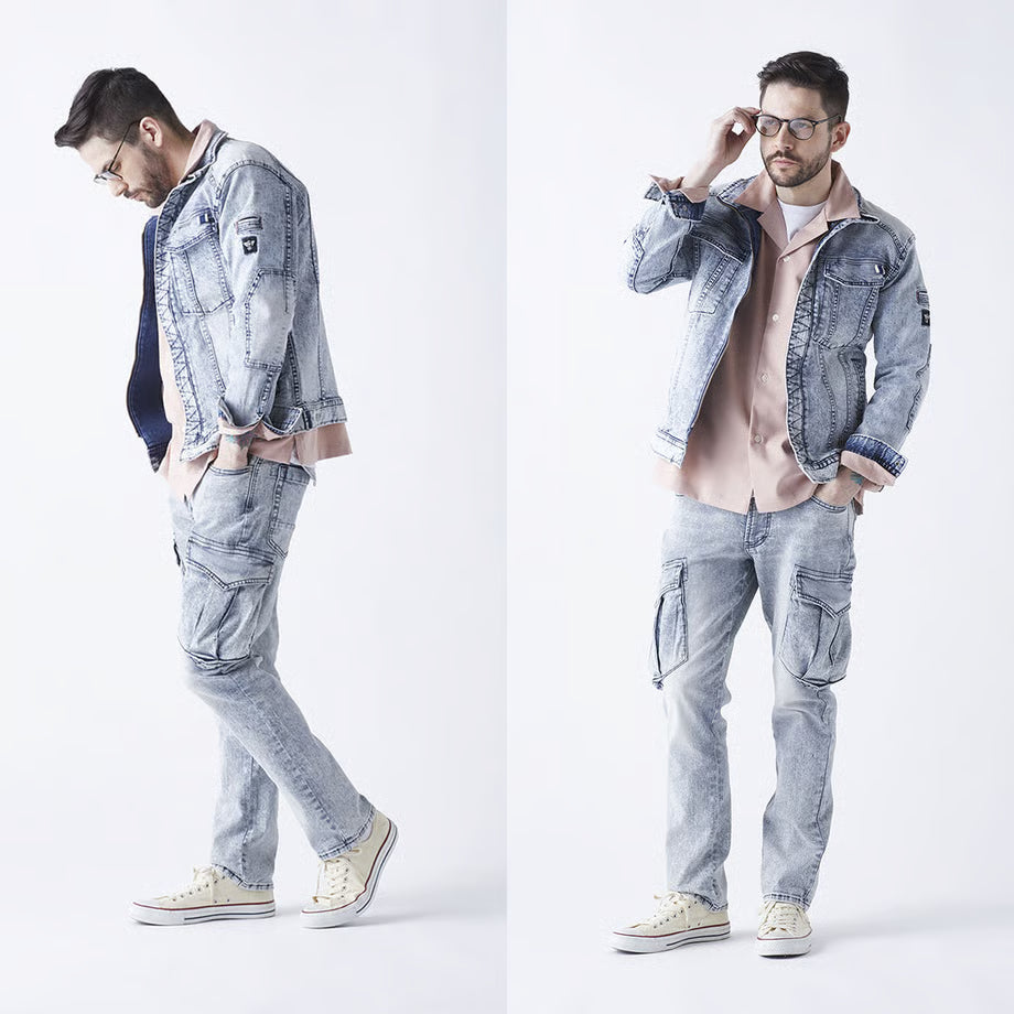 作業服 ストレッチデニム カーゴパンツ レギュラーフィット/ BMC MILITARY CARGO PANTS VOLCANO & OCEAN / C78W