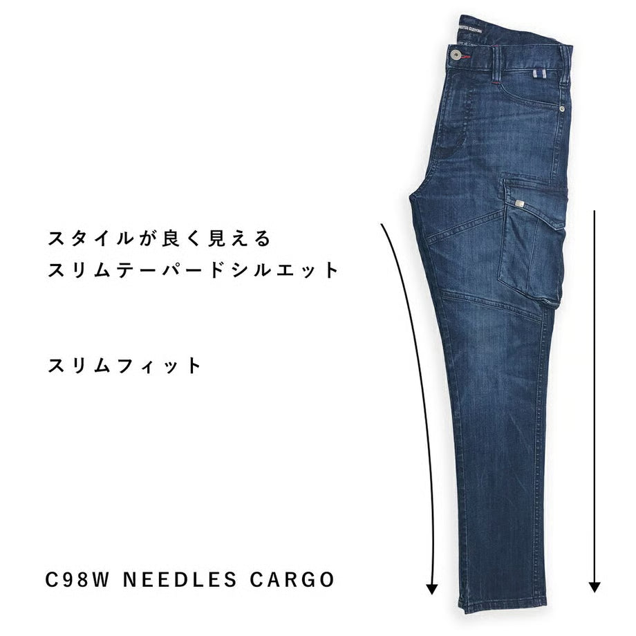 作業服 ストレッチデニム カーゴパンツ ナローフィット/ BMC NEEDLES SLIM CARGO PANTS DARK&LIGHT / C98W