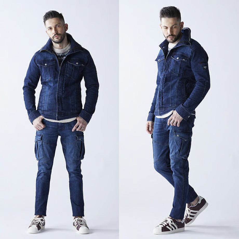 作業服 ストレッチデニム カーゴパンツ ナローフィット/ BMC NEEDLES SLIM CARGO PANTS DARK&LIGHT / C98W