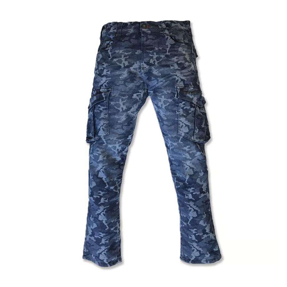 （限定：国内加工）作業服 ストレッチデニム カーゴパンツ レギュラーフィット/ BMC Re CAMO MILITARY CARGO CAMO BLACK & CAMO BLUE / C78W