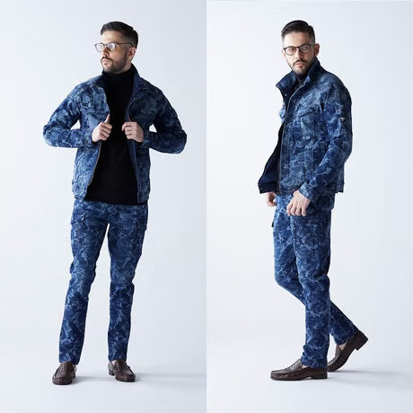 （限定：国内加工）作業服 ストレッチデニム カーゴパンツ タイトフィット/ BMC  Re CAMO URBAN CARGO CAMO BLACK& CAMO BLUE / C88W