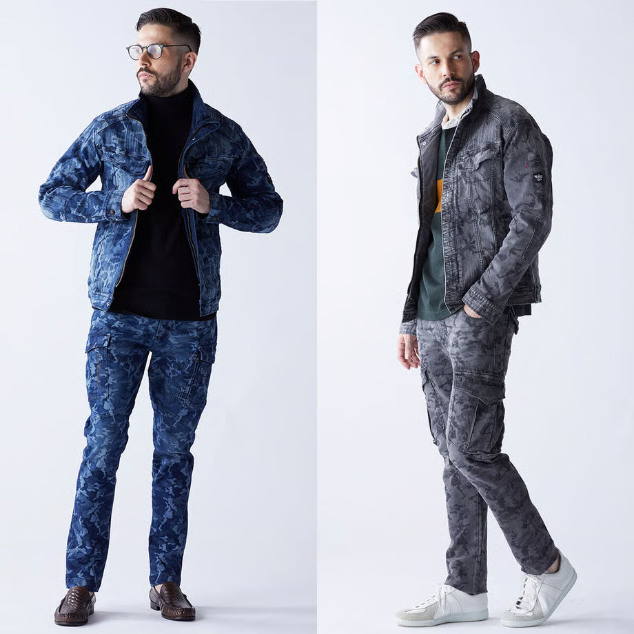 （限定：国内加工）作業服 ストレッチデニム ジャケット レギュラーフィット/ BMC Re CAMO URBAN the 3rd JACKET CAMO BLACK & CAMO BLUE/ U03W