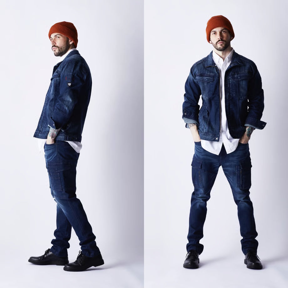 作業服 ストレッチデニム カーゴパンツ タイトフィット/ BMC URBAN CARGO REBEL BLACK & MIDNIGHT / C88W