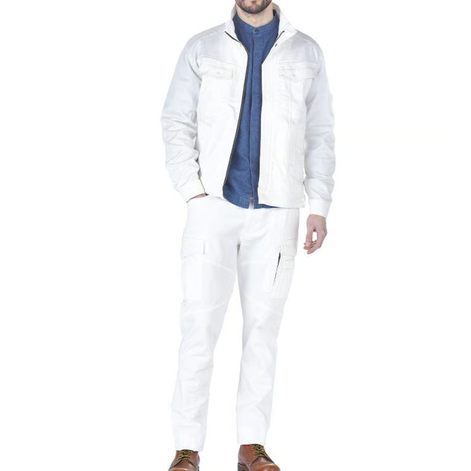 作業服 ストレッチホワイトデニム セットアップ レギュラーフィット/ (SET UP)BMC  URBAN CARGO PANTS YOKOHAMA WHITE / U03W&C88W