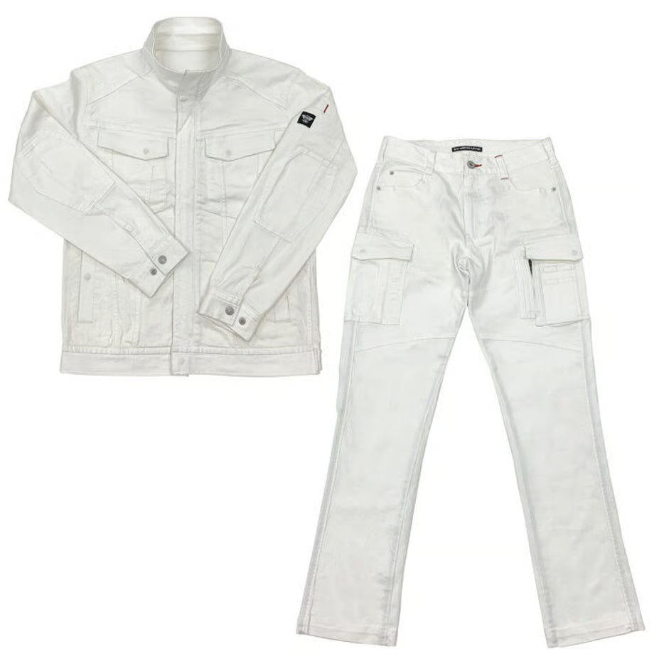 作業服 ストレッチホワイトデニム セットアップ レギュラーフィット/ (SET UP)BMC  URBAN CARGO PANTS YOKOHAMA WHITE / U03W&C88W